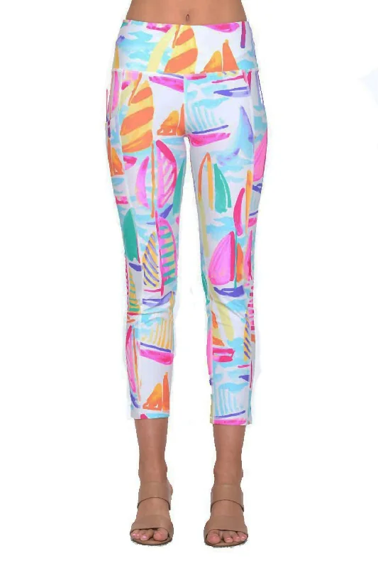 Cecila Sailboat Print Leggings In Pink & Multi Athletic Women's High - 