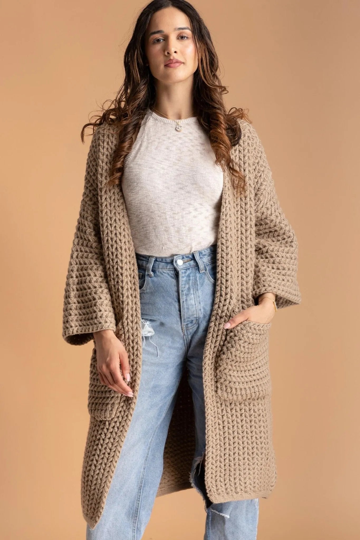 Long Sleeve Kimono Cable Knit Cardigan Modern Women's Tech