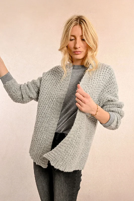 Molly Bracken Grey Cable Knit Cardigan Feminine Women's Soft 