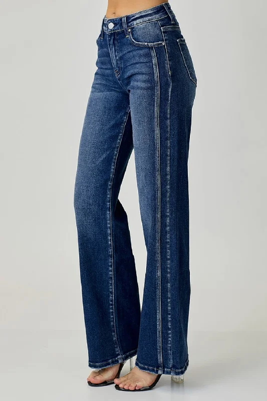 RISEN Mid Rise Straight Jeans Sleek Women's Metallic
