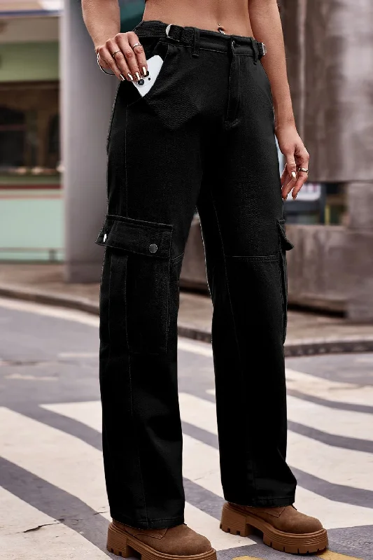 Buttoned Loose Fit Jeans with Pockets Sophisticated Women's Tailored