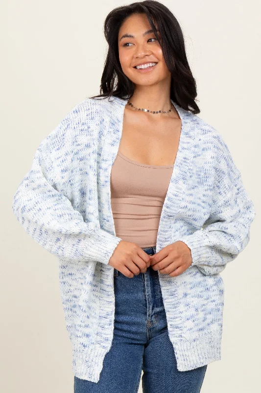 Blue Speckled Chunky Knit Oversized Cardigan Earthy Women's Hemp - based