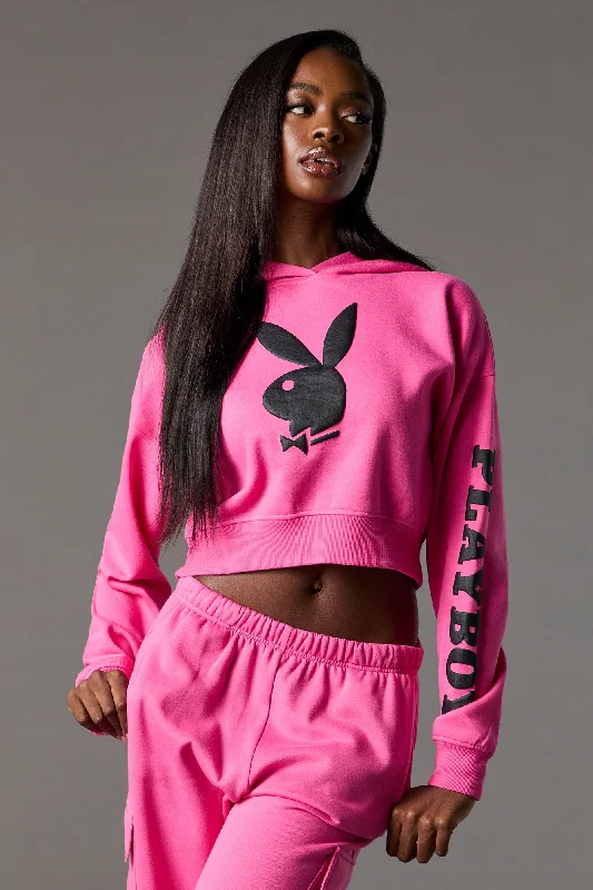 Playboy Graphic Fleece Cropped Hoodie Youthful Women's Pop