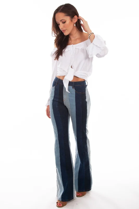 Scully Womens Denim Cotton Blend Multi Panels Jeans Dapper Women's Bow - adorned