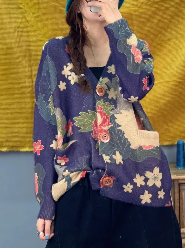 We All Love Because Women's Printed knitted Cardigan Monochromatic All - in - one