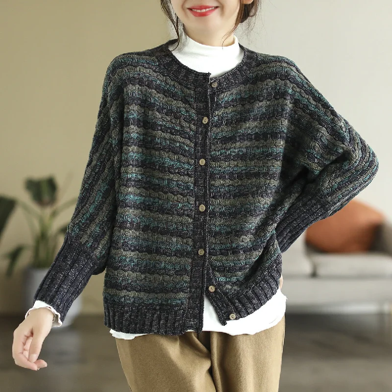 Women Autumn Winter Loose Colorful Knit Cardigan Refined Women's Hand - crafted