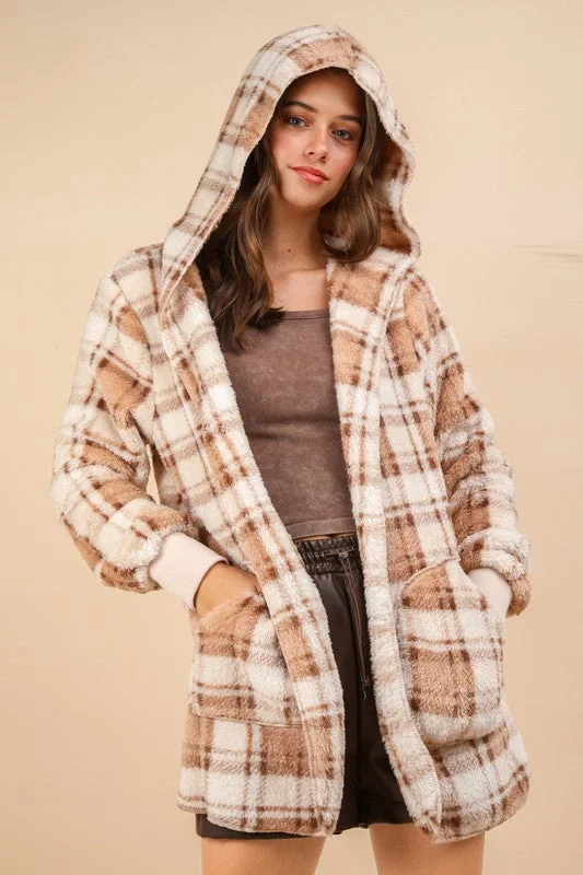 Korinne Oversized Faux Fur Tunic Hooded Printed Jacket Laid - back Women's Vibe