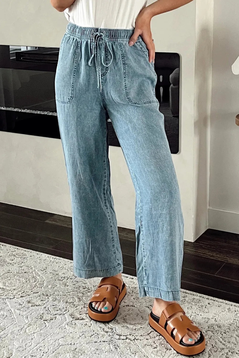 Drawstring High Waist Jeans with Pockets Laid - back Women's Vibe
