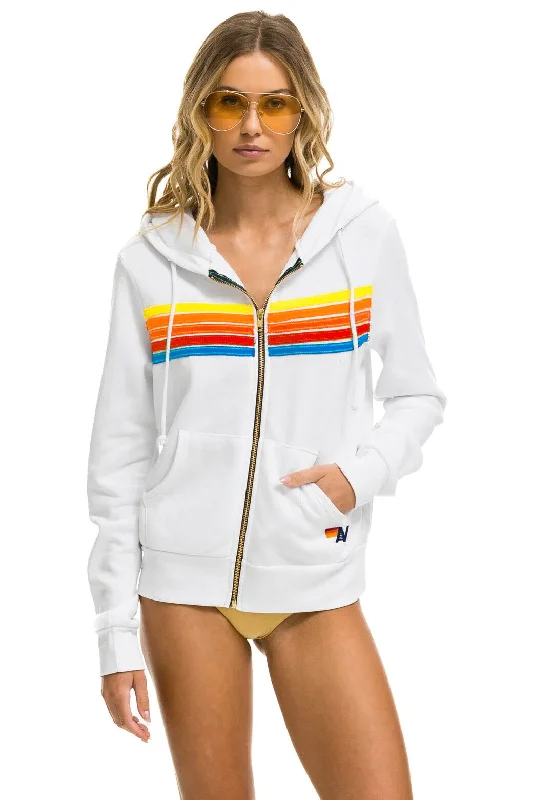 5 STRIPE HOODIE - WHITE // NEON RAINBOW Confident Women's High - fashion