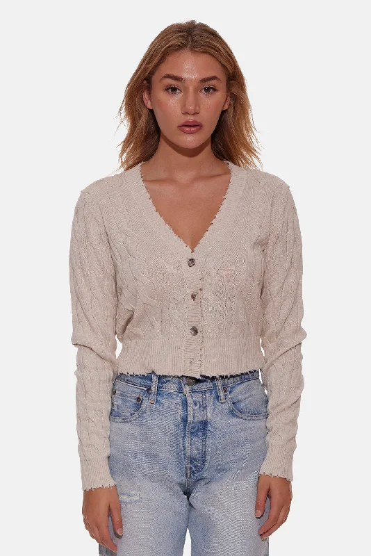 Satya Cable Cropped Cardigan Oatmeal Refined Women's Velvet