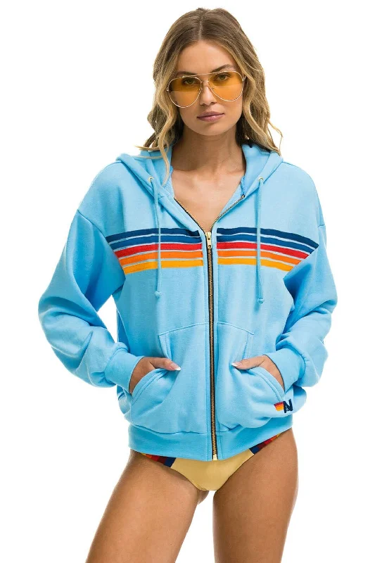5 STRIPE RELAXED ZIP HOODIE - SKY 2 Sleek Women's 