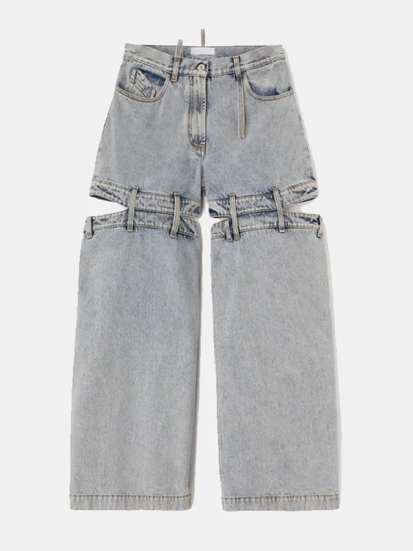 Cutout Wide Leg Jeans with Pockets Geometric
