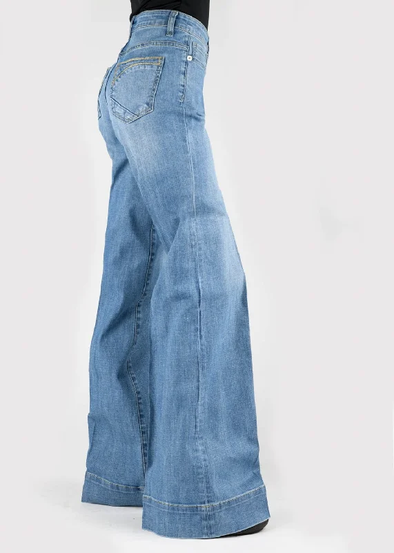 Stetson Womens 751 Wide Leg Diagonal Piece Blue Cotton Blend Jeans Vintage Women's 1970S 