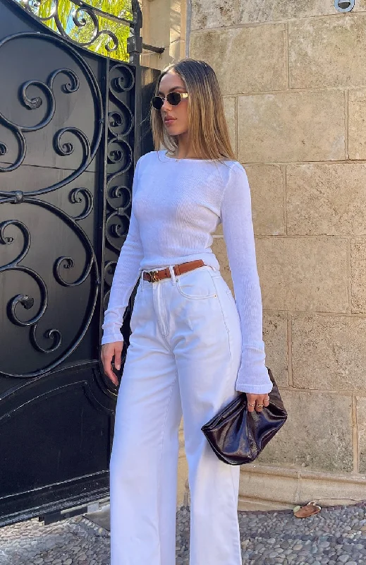 Lola High Rise Wide Leg Jeans Cream Compression