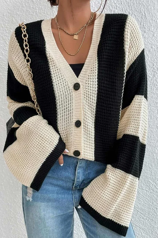 Contrast Striped Flares Sleeve Cardigan Australian Beach
