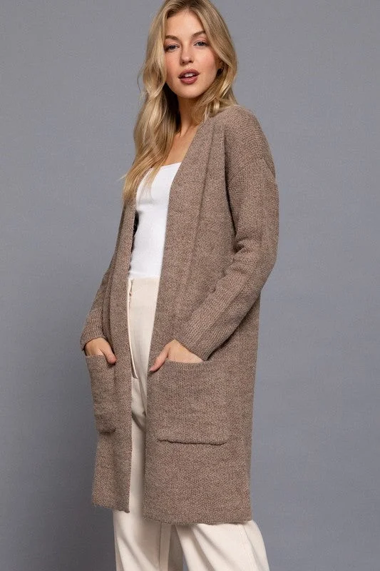 HANNAH LONG SLV OPEN SWEATER CARDIGAN Sporty Women's Athleisure 