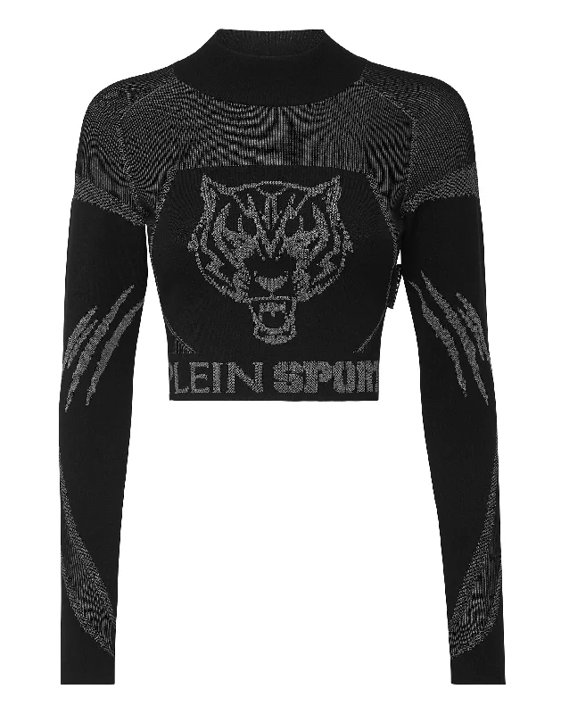 Knit Jacquard Cropped Top LS Dapper Women's 1920S