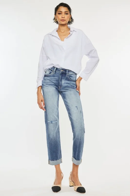 Kancan High Rise Cuffed Straight Jeans Youthful Women's Anime - inspired