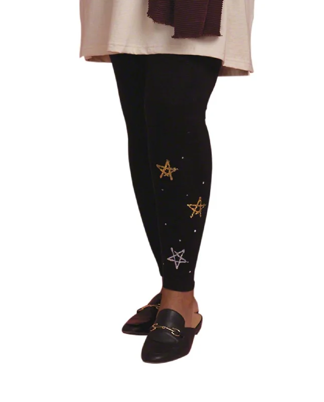 Plus Size Hand-Painted Cotton Leggings In Black Star Compression