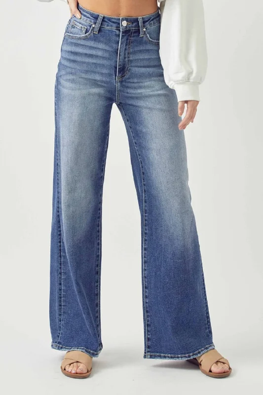 Risen Full Size High Rise Wide Leg Jeans Gym