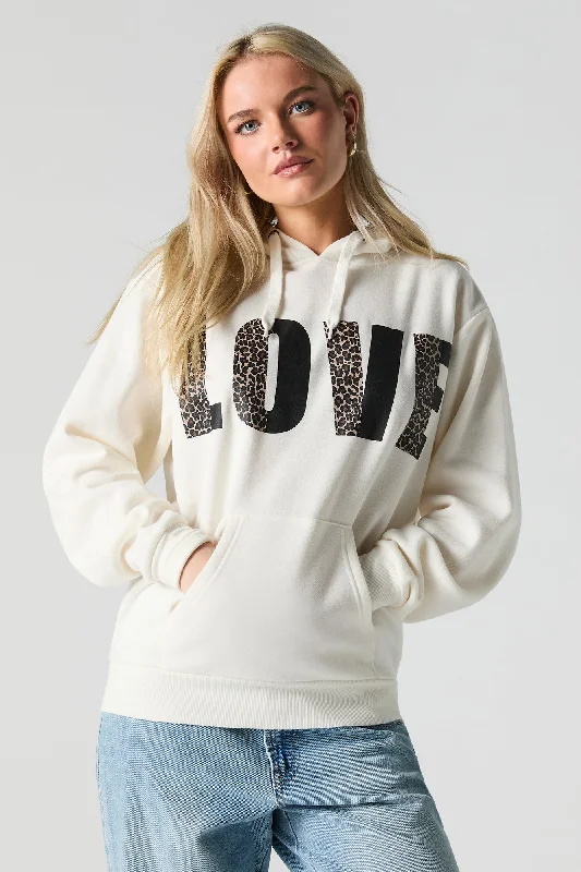 LOVE Cheetah Graphic Fleece Hoodie Stylish Women's Tropical 