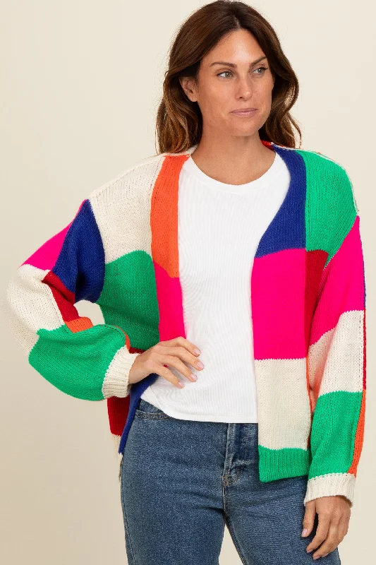 Multicolor Checkered Cardigan Sweater Australian Beach