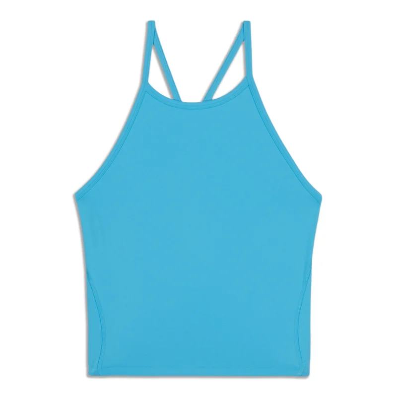 Wunder Train High-Neck Cross-Back Tank Top - Resale Sleek Women's Metallic