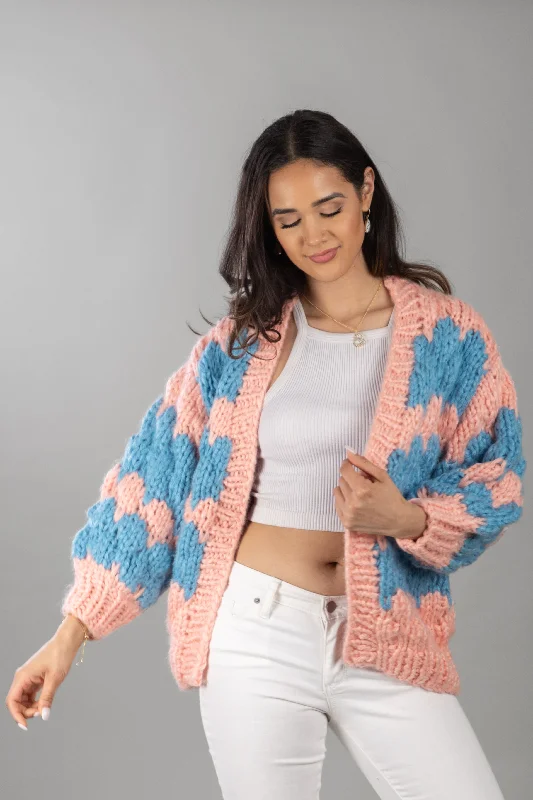 Chunky Knit Cardigan Two Tone Earthy Women's 