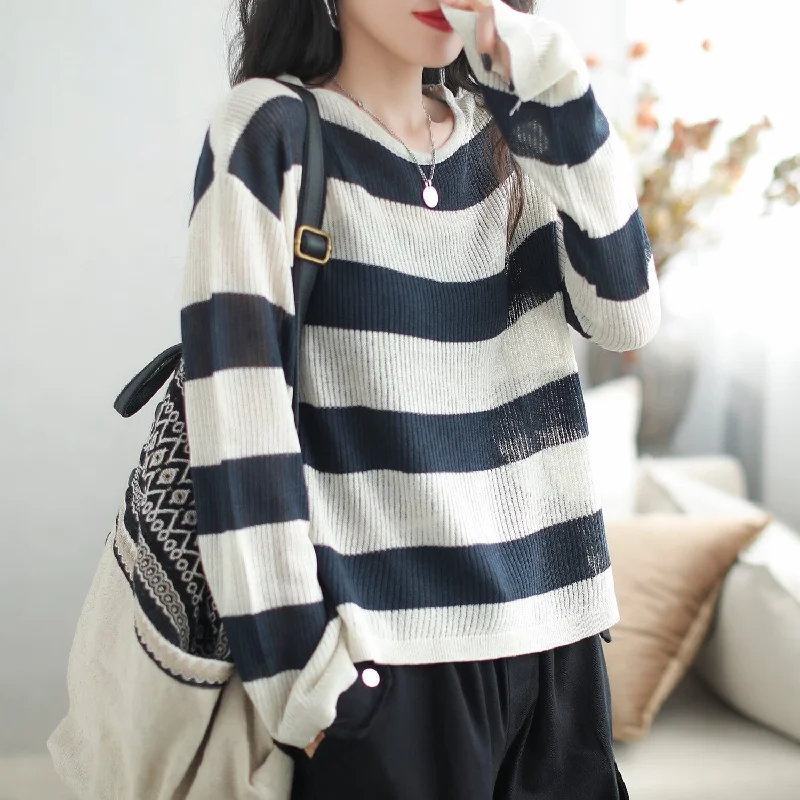 Autumn Stylish Stripe Knitted Casual Cardigan Unique Women's Upcycled