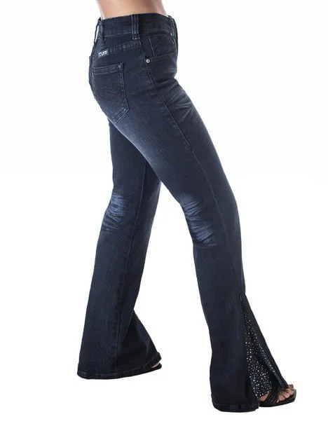 Cowgirl Tuff Womens Zip It Up Bling Dark Wash Cotton Blend Jeans Hip Women's Urban