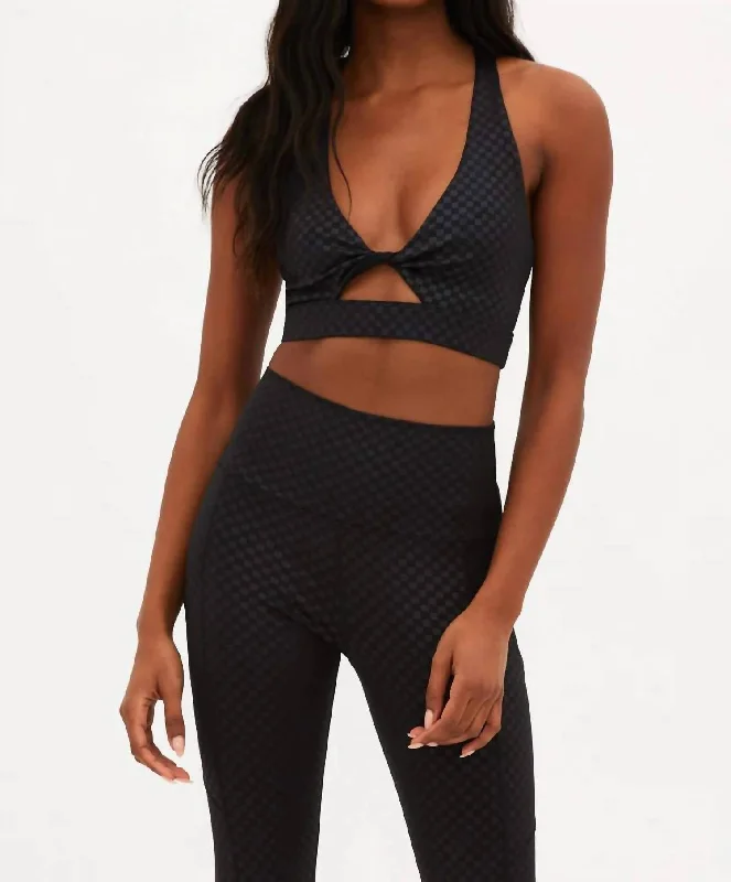 Twist Top In Black Embossed Check Feminine Women's Soft 