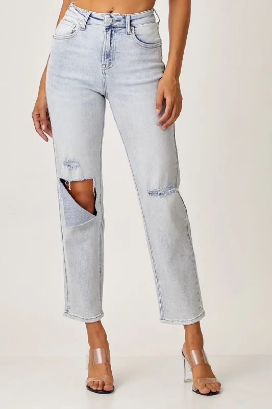 RISEN High Rise Distressed Relaxed Jeans Dapper Women's Bow - adorned