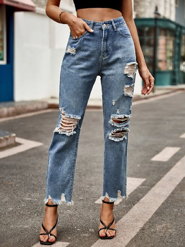 Distressed Raw Hem Jeans with Pockets Vintage Women's 1970S 