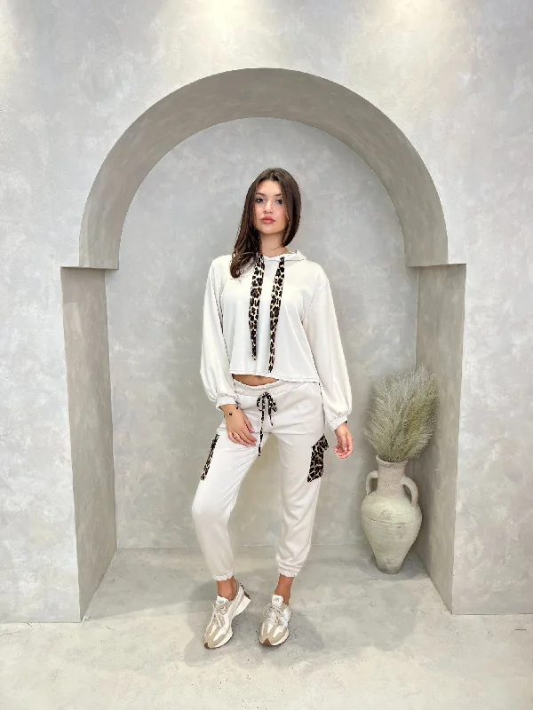 Beige Leopard Cropped Hoodie Business