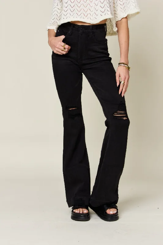 Judy Blue Full Size High Waist Distressed Flare Jeans Bold Women's Statement