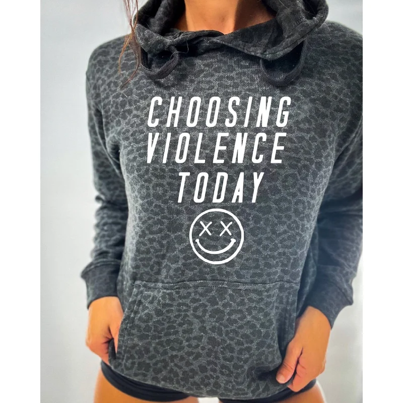 Salty Savage Unisex “CHOOSING VIOLENCE TODAY” Lounge Hoodie Artistic Women's Hand - painted Salty Savage Unisex “CHOOSING VIOLENCE TODAY” Lounge Hoodie Artistic Women's Hand - painted
