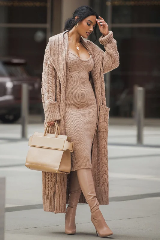 Beige Upstate Cable Knit Cardigan Geometric