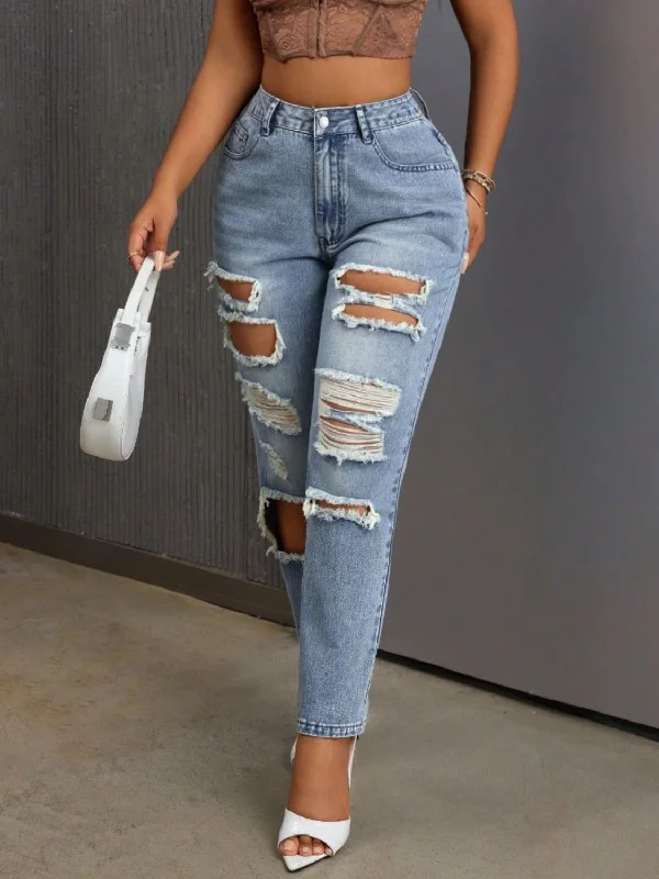 Distressed High Rise Jeans with Pockets purpose