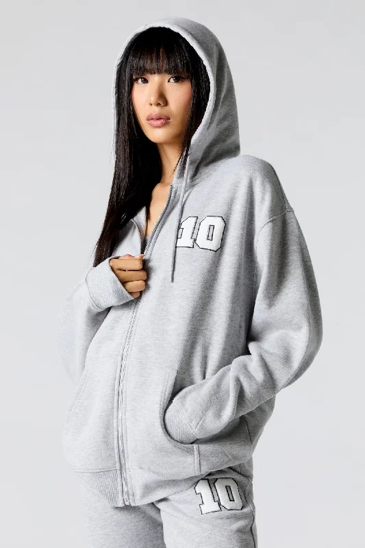 City Embroidered Zip-Up Fleece Hoodie Modern Women's 