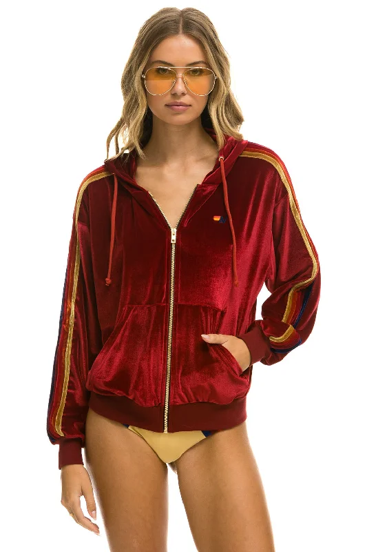 CLASSIC VELVET RELAXED ZIP HOODIE - RED British Gentlewoman Style
