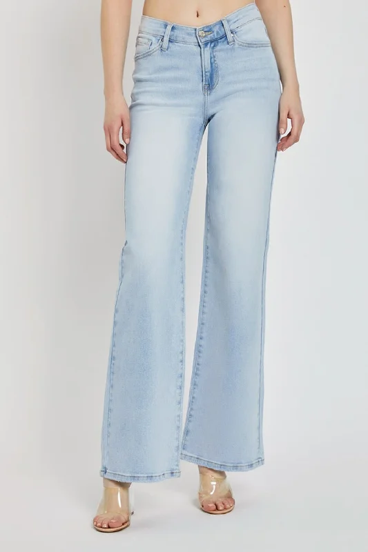 RISEN Full Size Wide Leg V Dipped Front Waist Jeans Relaxed Women's 
