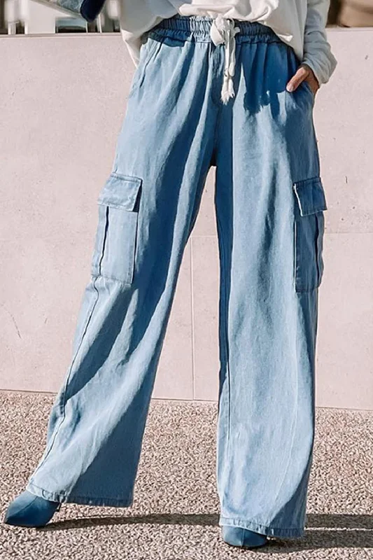 Drawstring Wide Leg Jeans with Pockets Streetwear Style for 