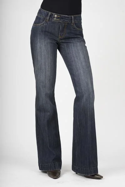 Stetson Womens Blue 100% Cotton Dark Wash City Trouser Flared Blasting Jeans Classic Women's Tweed