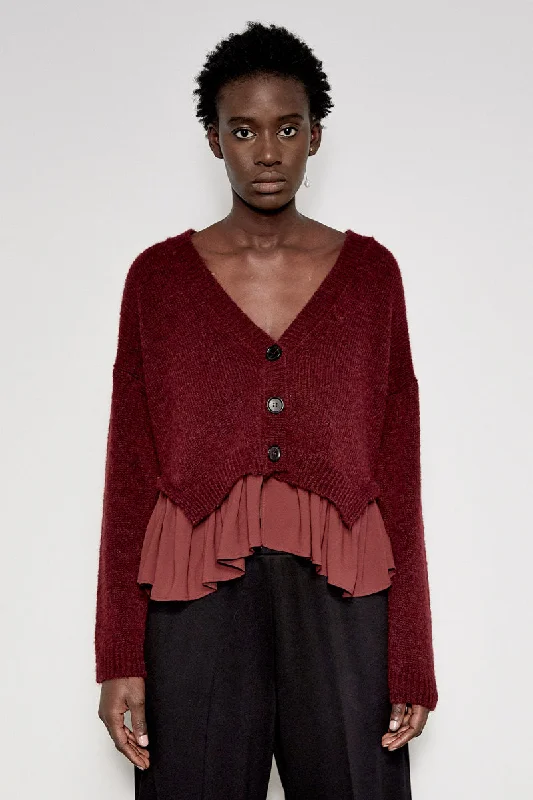 MEIMEIJ Wine Cardigan With Ruffle Back. Tough Women's Military - inspired