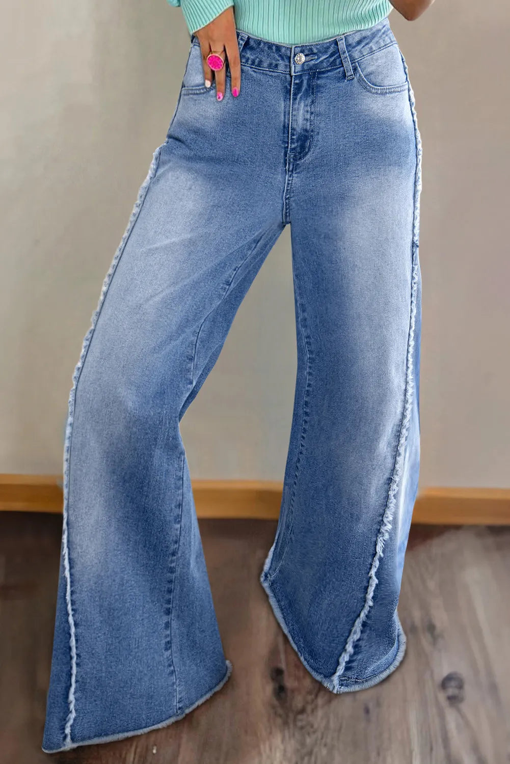 Raw Hem Wide Leg Jeans with Pockets Australian Beach