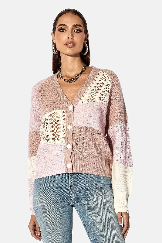 Patchwork Cardigan Desert Rose Pink Multi Relaxed Women's Beachy
