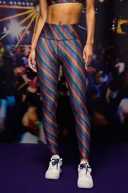 Hi-Shine Leggings in Rainbow Stripe Polished Women's Silk