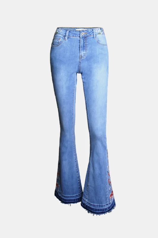 Full Size Buttoned Raw Hem Flare Jeans Vintage Women's 1970S 