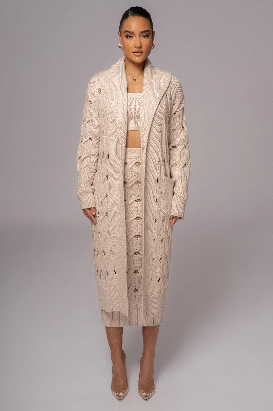 Beige Brixton Knit Cardigan Bold Women's Animal Print