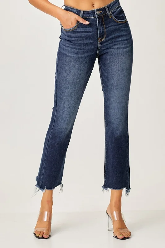Risen Full Size Frayed Hem Cropped Straight Jeans Australian Beach